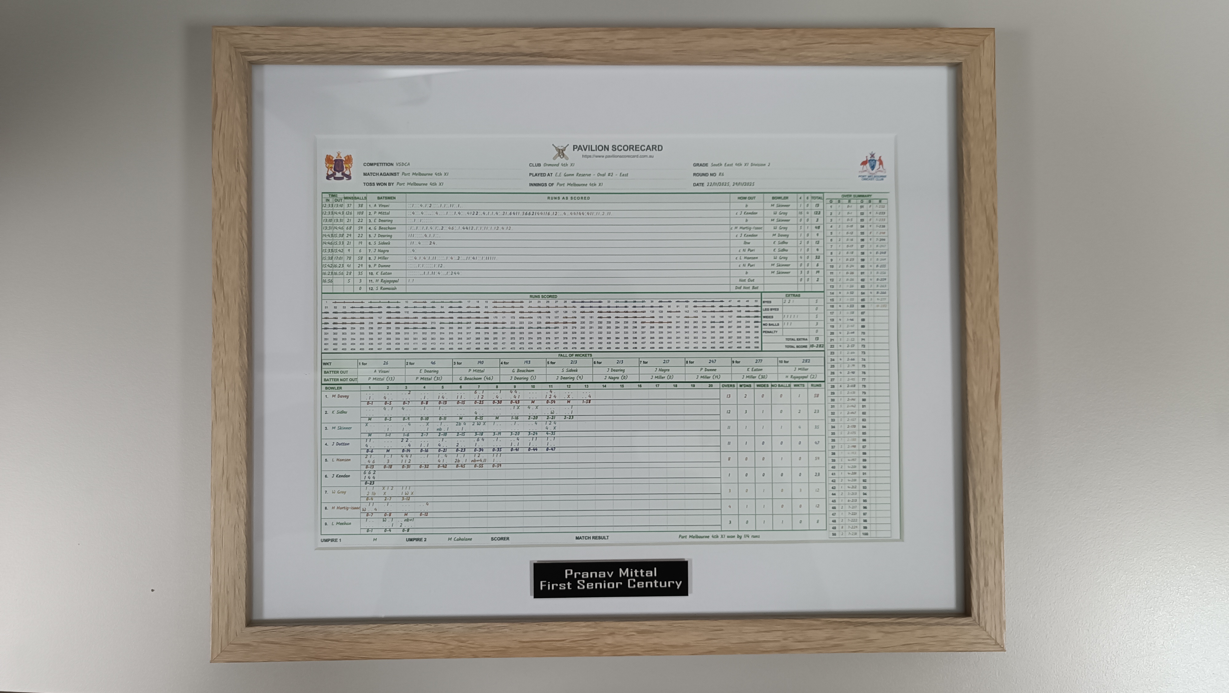Close-up Framed Scorecard